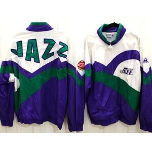 Utah Jazz 90s APEX windbreaker jacket zip M white purple NBA vintage